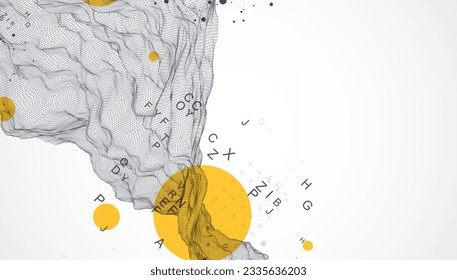 Abstract scientific and technical background. Frame wave with the inclusion of letters.