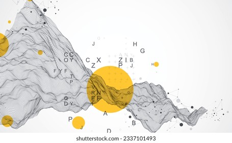 Abstract scientific and technical background. Frame wave with the inclusion of letters.