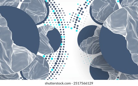 Abstract scientific technological background. Circles with mountain surfaces in the middle. Vector illustration made by hands.