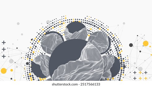 Abstract scientific technological background. Circles with mountain surfaces in the middle. Vector illustration made by hands.