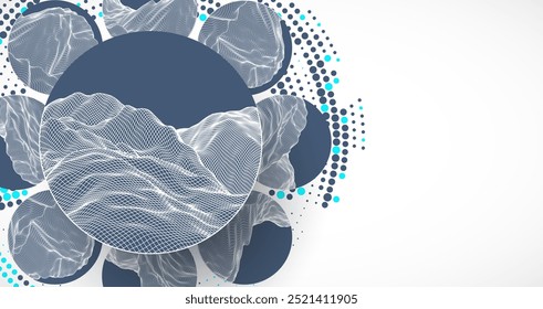 Abstractas formación científica y tecnológica. Círculos con superficies montañosas en el medio. Ilustración vectorial hecha a mano.
