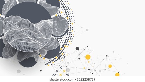 Abstract scientific technological background. Circles with mountain surfaces in the middle. Vector illustration made by hands.