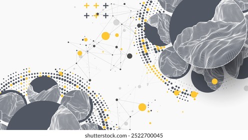 Abstract scientific technological background. Circles with mountain surfaces in the middle. Vector illustration made by hands.