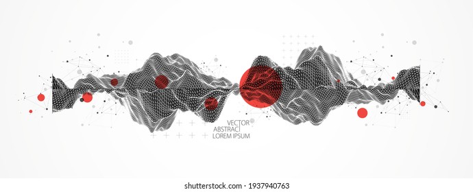 Abstract scientific and technological background. Image of a part of the landscape in the frame.