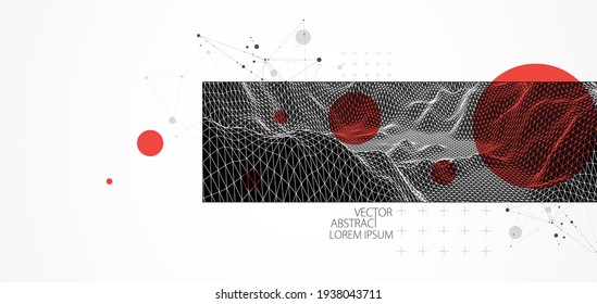 Abstract scientific and technological background. Image of a part of the landscape in the frame.
