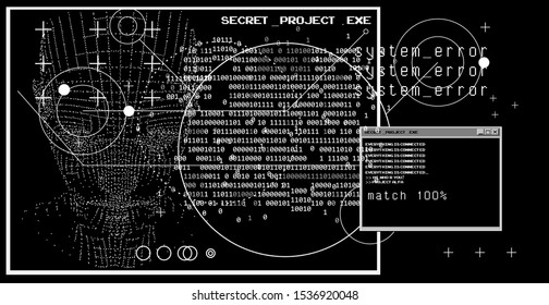 Abstract scientific technology background with 3d plots and graphs on computer desktop. Cyberpunk/ vaporwave/ synthwave style illustration.
