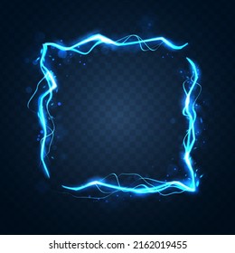 Abstract sci-fi background. Thunder lightning frame on dark blue background.