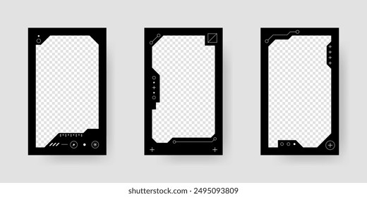 Abstract sci-fi frame. Hud interface design style. Digital futuristic element. Cyberpunk style. Design for banner, card, player card game, background.
