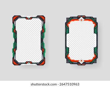 Abstract sci-fi frame. Hud interface design style. Digital futuristic frame element. Cyberpunk style. Design for banner, card, player card game, background.

