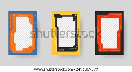 Abstract sci-fi frame. Hud interface design style. Digital futuristic frame element. Cyberpunk style. Design for banner, card, player card game, background.