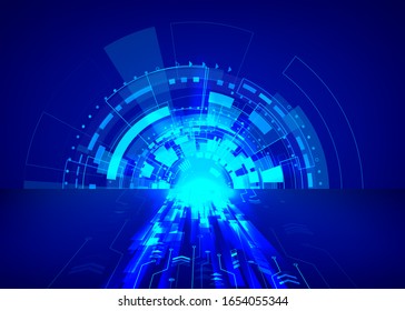 Abstract sci-fi technology background. Futuristic cyber system in blue colors. Business technology wallpaper. Vector illustration