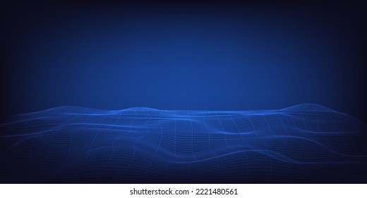 Resumen de la tecnología cifi wireframe visión panorámica. Fondo vectorial de onda dinámica 3D del fluido.