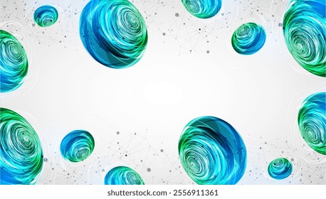 Abstract sci-fi vector background with plexus effect and swirl shapes. Hand drawn.