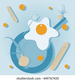 abstract scrambled eggs on the blue background