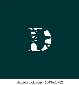 abstract scratched D logo letter simple design isolated on dark green vector illustration