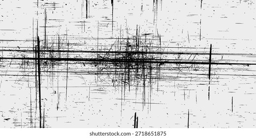 Abstractas textura de tinta rayada caótica líneas de rasguño negro sobre fondo blanco.