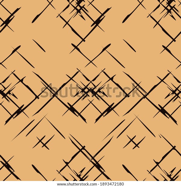 Abstract scratched seamless pattern. Chaotic texture on\
craft paper.  Retro texture. Print in old style. Cross hatching\
textured striped background. Grunge geometric pattern. Thin stripes\
on craft 