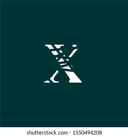 abstract scratched X logo letter simple design isolated on dark green vector illustration