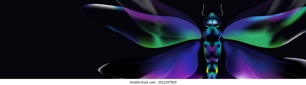 Abstract screen banner with a dragonfly. Cover for social media, splash for website. Modern design of covers, printing on t-shirts.
