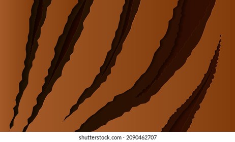 Abstract screensaver. Three-dimensional ragged stripes on red and brown backgrounds.