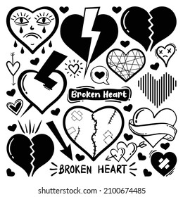 Abstract scribble broken heart icons hand drawn doodle Free Vector