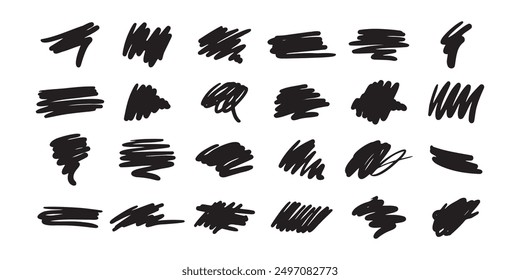Abstract scribble, chaos doodle elements for design.  Chalk or marker hand drawn rouge scratches.