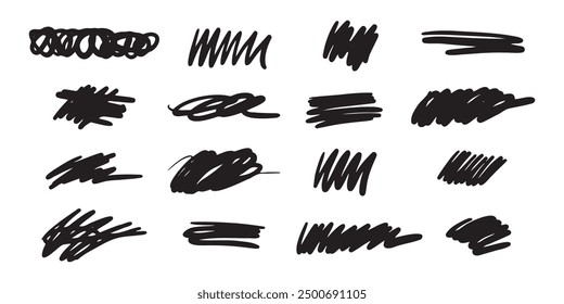 Abstract scribble, chaos doodle elements for design.  Chalk or marker hand drawn rouge scratches.