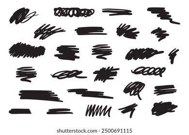 Abstract scribble, chaos doodle elements for design.  Chalk or marker hand drawn rouge scratches.