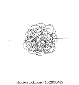 Abstract scribble, chaos doodle line. Hand drawing insane tangled scribble clew. Vector icon isolated on white background.