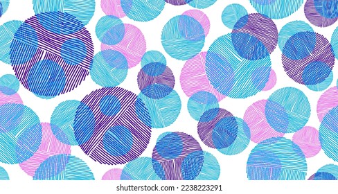 Abstract scribble circle shapes of lines seamless pattern graphic design. Wallpaper print. Bubbles doodling. Handdrawn circles scribbling. Round scratch shapes of scribble lines repeating pattern.