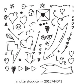 abstract scribble doodle elements. love doodle concept. 
used for concept design isolated on white background