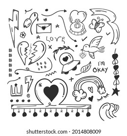 abstract scribble doodle elements. love doodle concept. 
used for concept design isolated on white background