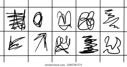 Abstract Scribble Doodle Illustration Set – Hand-Drawn Ink Line Art