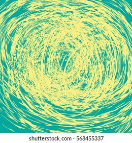 Abstract scribble drawn a rough brush. Square background. Blue, yellow.