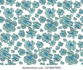 Abstract Scribble Florals Seamless Vector Pattern Hand Drawn Doodle Style Cute Design Trendy Fashion Colors Perfect for Allover Fabric Print or Wrapping Paper Pastel Blue Tones