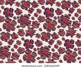 Abstract Scribble Florals Seamless Vector Pattern Hand Drawn Doodle Style Cute Design Trendy Fashion Colors Perfect for Allover Fabric Print or Wrapping Paper Dark Purple Red Tones