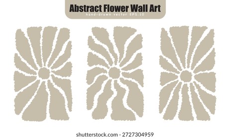 Abstraktes Scribble Foliage Wandkunstset mit handgezeichneten Blumensilhouetten.Vektorgrafik