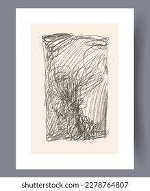 Abstract scribble graphite lines wall art print. Wall artwork for interior design. Contemporary decorative background with lines. Printable minimal abstract scribble poster.