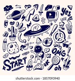 abstract scribble icons collection hand drawn doodle coloring, elements handrawn doodle set vector