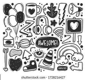 Abstract Scribble Icons Hand Drawn Doodle Coloring Vector