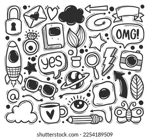 Resumen Iconos de escrúpulos dibujados a mano Vector de colorante de Doodle
