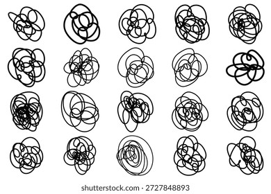 Abstract Scribble Line Art, Mão Desenhado Doodle Swirl Scrawl. Projeto de desenho de rabisco abstrato em preto isolado no fundo branco.