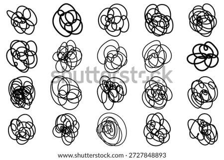 Abstract Scribble Line Art, Hand Drawn Doodle Swirl Scrawl. Abstract Scribble Drawing Design in Black isolated on white background.