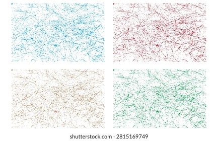 Abstract Scribble Line Texture Set - Four Color Tangled Thread Grunge Background for Design