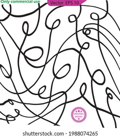 Abstract scribble lines pattern. Transparent background. Design pattern with wavy lines.  Background of doodle hand drawn lines. Monochrome wave pattern. Coloring book page. Calligraphic curved lines.