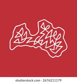 Abstrakte Schriftkarte von Lettland. Minimalistisches Vektordesign für Reise-, Kultur- und Kreativprojekte.