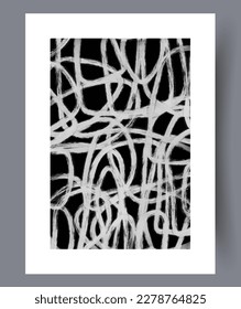Abstract scribble monochrome drawing wall art print. Wall artwork for interior design. Printable minimal abstract scribble poster. Contemporary decorative background with drawing.