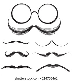Abstract Scribble Mustaches Overlay with Eyewear - Illustration