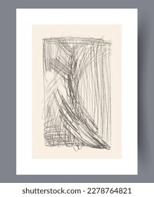 Abstract scribble pencil drawing wall art print. Printable minimal abstract scribble poster. Wall artwork for interior design. Contemporary decorative background with drawing.