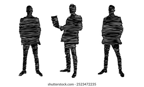 Abstract Scribble Silhouette of a Businessman in Different Poses. Business and people activities concept vector